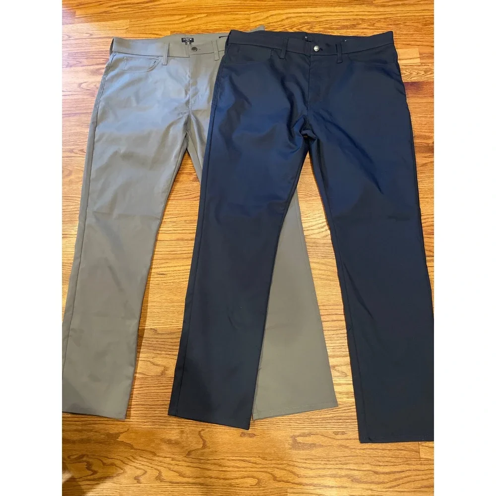 J. Crew Flex Men's Pants 36x32 Blue Grey Straight Fit Tech Performance Lot of 2